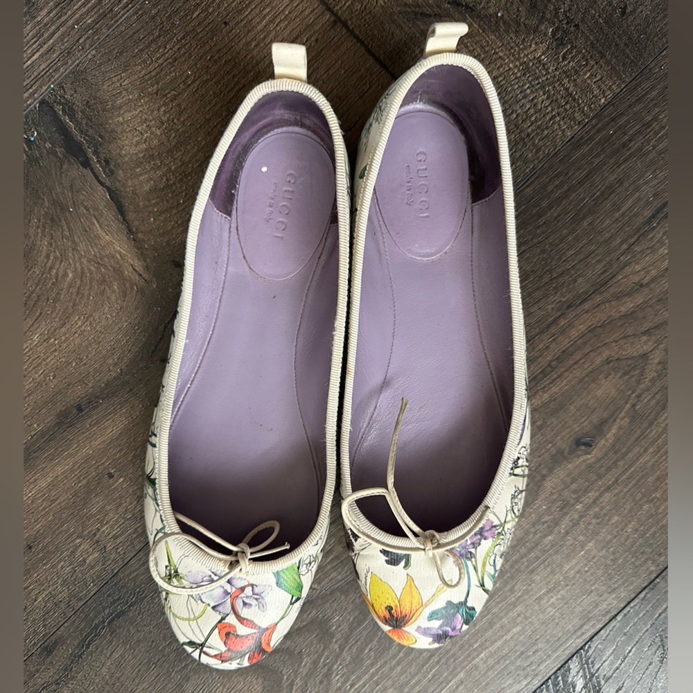 Gucci Multicolor Flora Print Leather Bow Ballet Flats size EU38